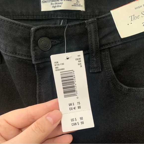 Abercrombie & Fitch The Skinny High Rise Jeans in Black Size 26 Size 2 NWT New - Picture 11 of 13
